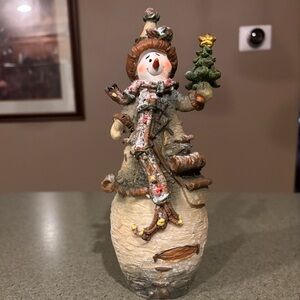Hand-Painted 9” Rustic Snowman Figurine Christmas Holiday Decor Shelf Accent